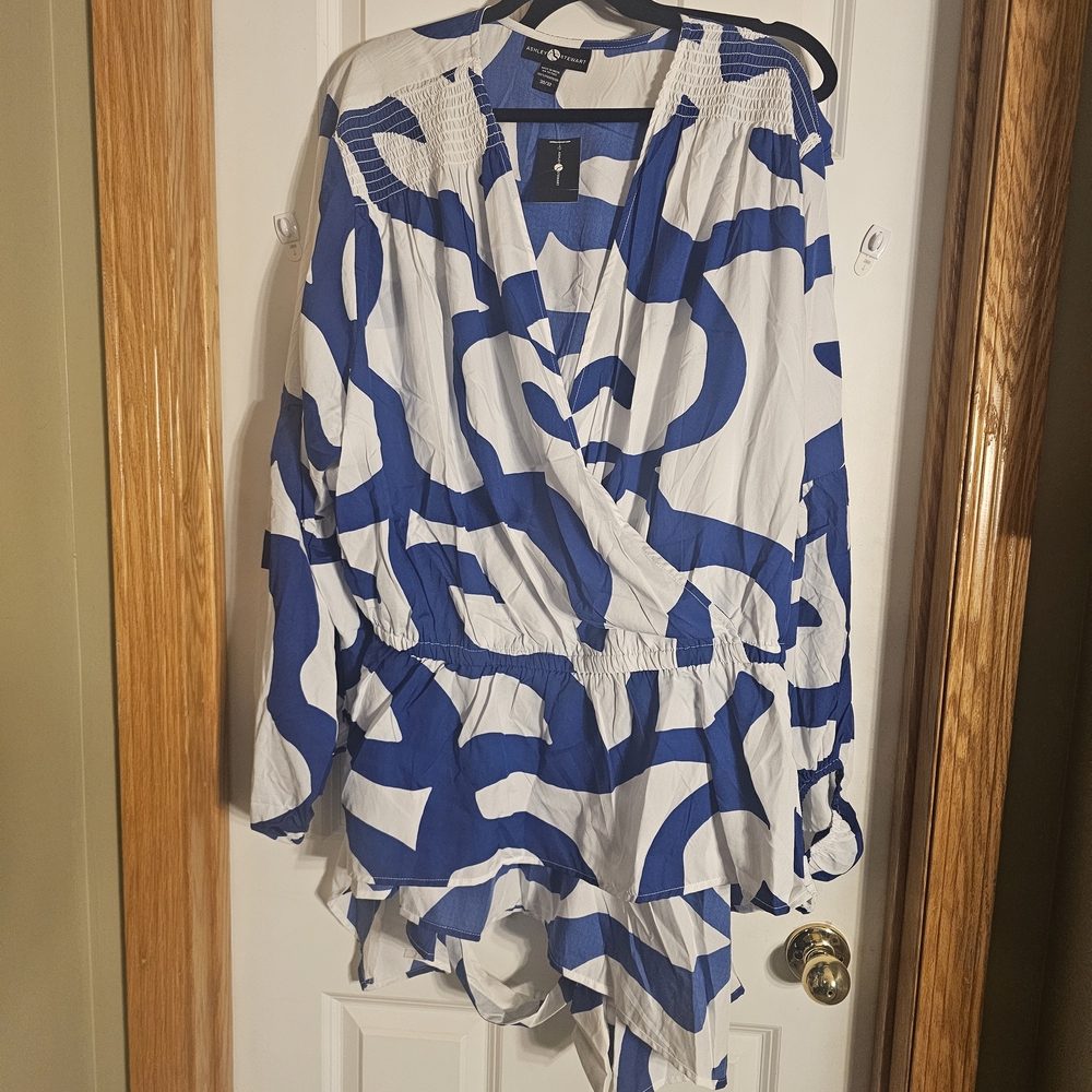 Ashley Stewart Blue and White Abstract Dress